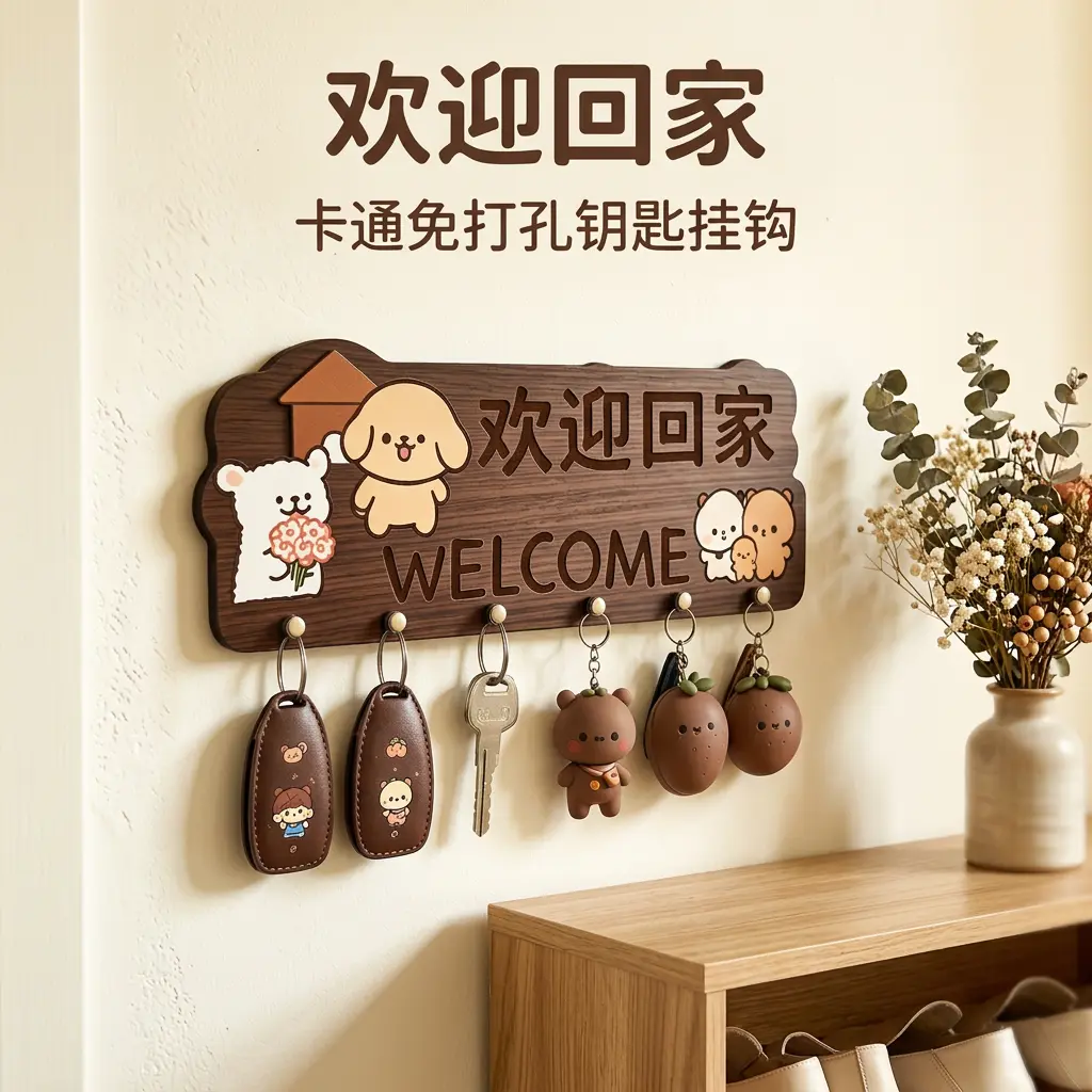 可爱小狗玄关钥匙收纳创意挂钩图片