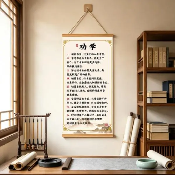 新中式劝学书法卷轴挂画励志自律