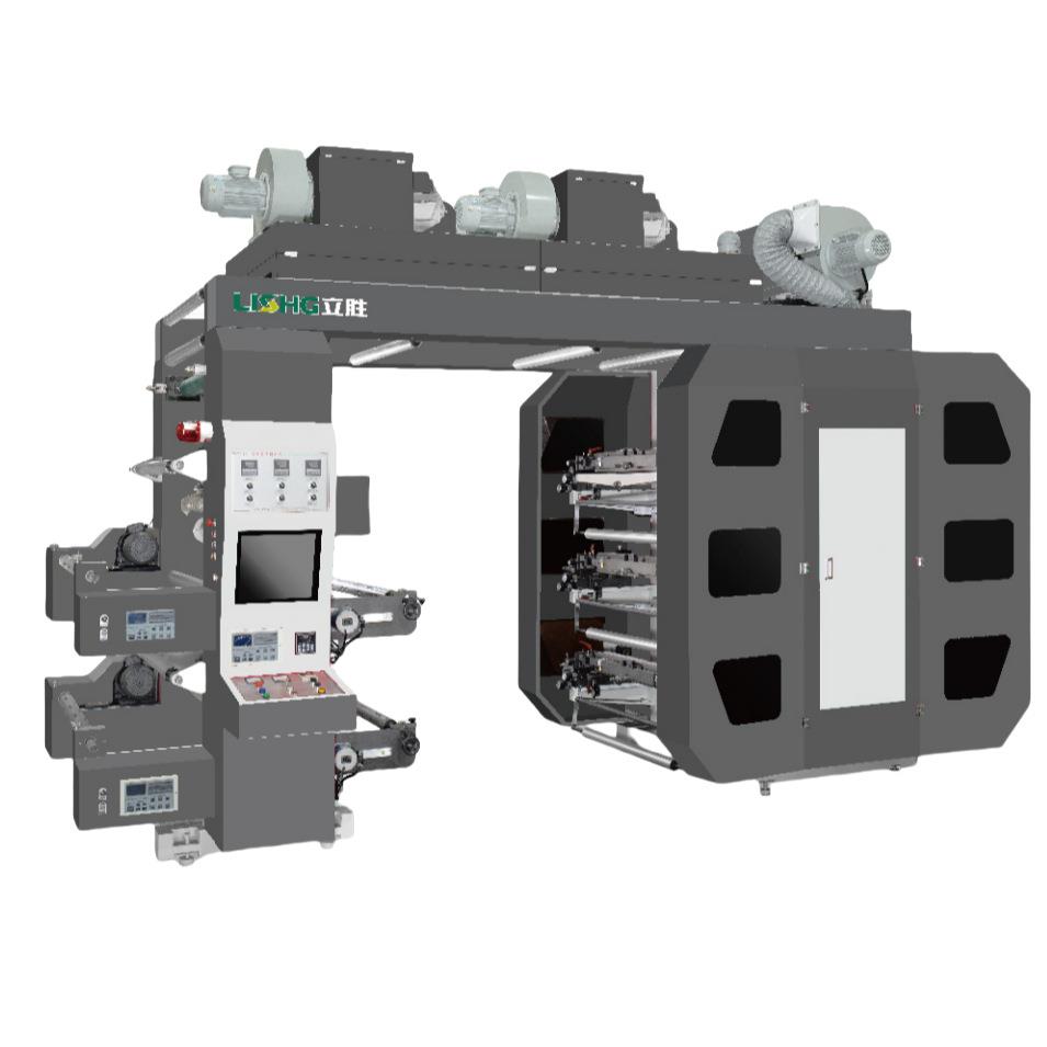 高速柔板印刷机封闭式刮刀六色印刷薄膜层叠式高速柔板印刷机