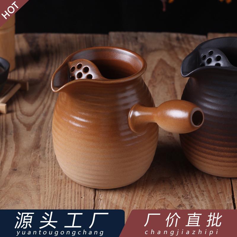 日式柴烧复古纯手工陶壶侧把罐罐壶耐高温电陶炉专用陶瓷壶煮茶壶