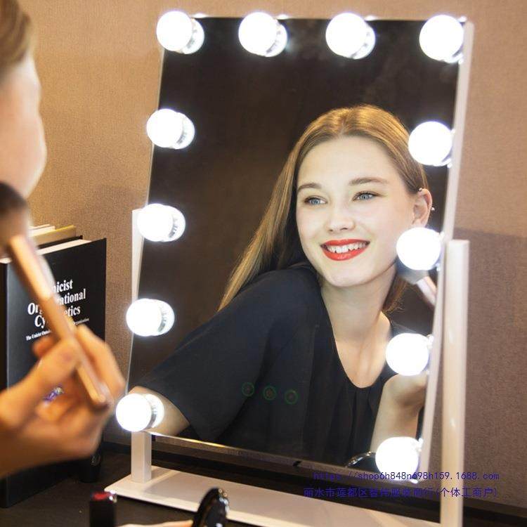 梳妆镜网红化妆镜带灯泡镜子少女宿舍台式大号智能补光桌面