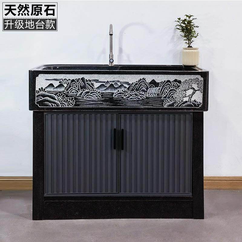 户外天然石材洗菜水槽家用大理石头洗衣池带搓板一体庭院洗手台盆