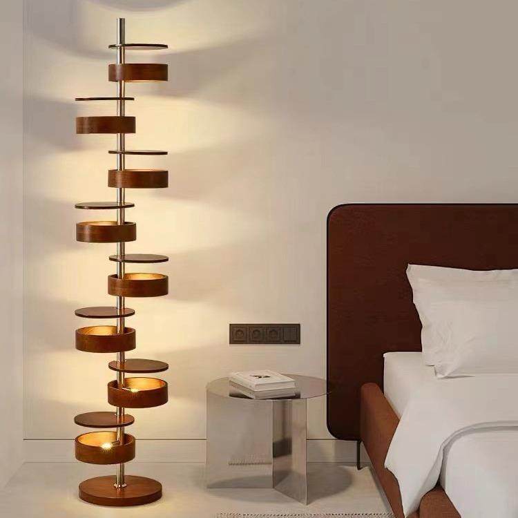 法式中古仿木艺术客厅沙发旁落地灯复古设计师高级感卧室装饰灯具