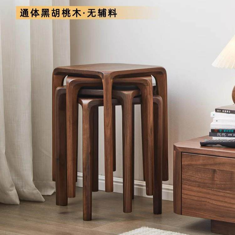 黑胡桃木方凳实木凳子家用小餐凳餐厅板凳全榫卯凳子可叠放客厅