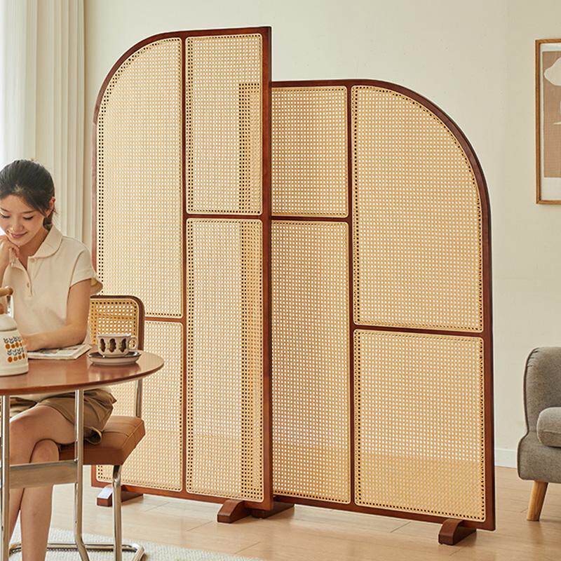 中古藤编实木可移动隔断屏风