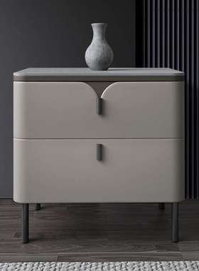 JHC04现代简约轻奢卧室收纳储物抽屉柜实木岩板床头柜意式极简床