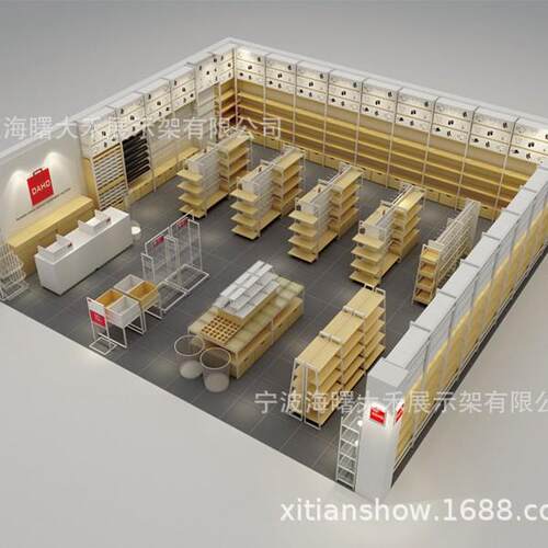 连锁店商场整体设计制作安装钢木货架展示架母婴家纺饰品陈列柜