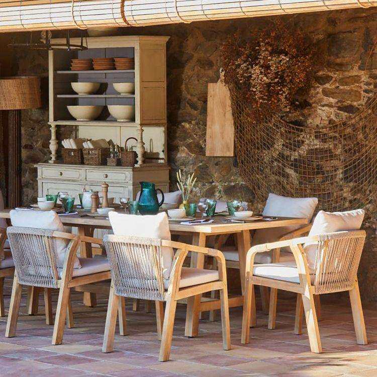 户外庭院桌椅组合柚木露天别墅花园民宿酒店室外实木藤椅防晒防水