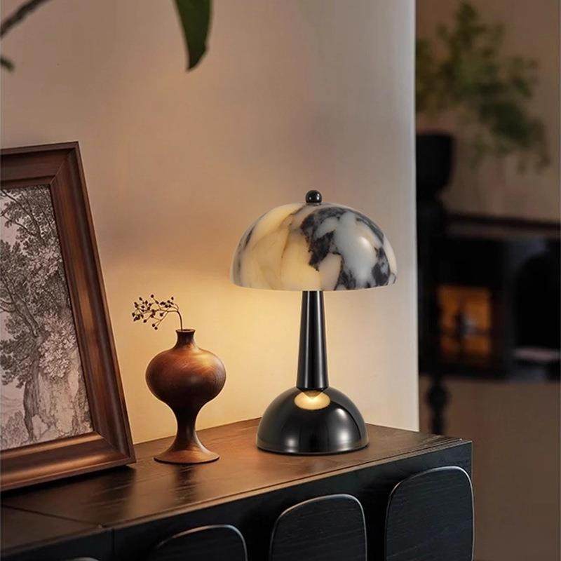 大理石台灯个性创意蘑菇感应卧室床头柜灯轻奢高级感书房充电台灯