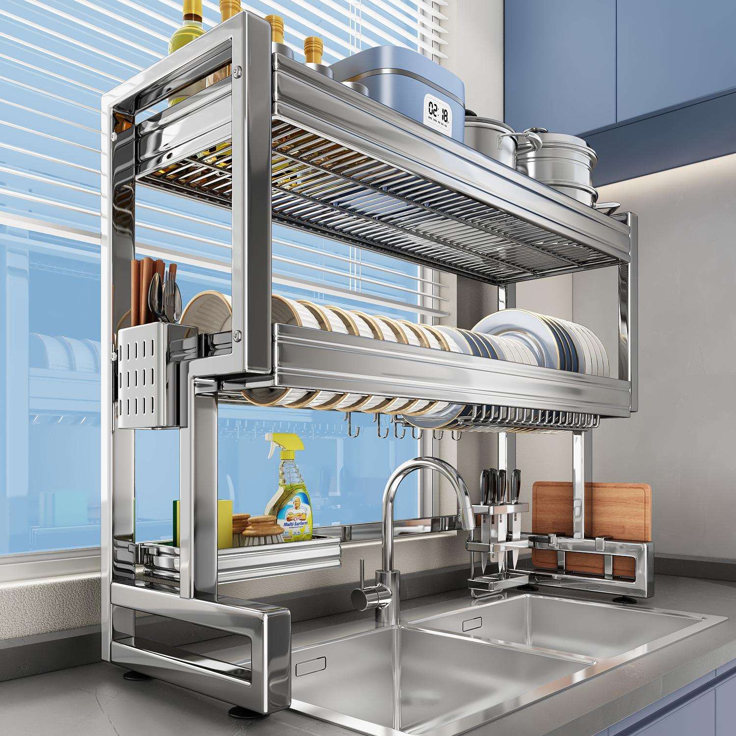 加厚不锈钢厨房水槽置物架碗碟收纳水池多功能放碗盘沥水碗架子