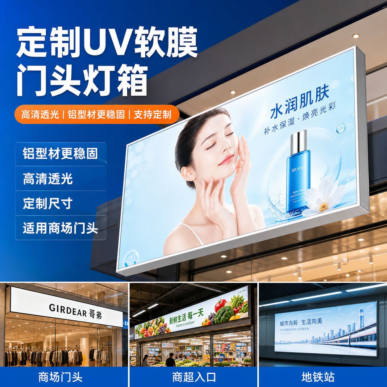 批发户外工程uv软膜拉布灯箱 广告拉布铝合金边框型材 uv拉布灯箱