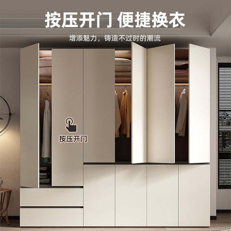 隐藏拉手分段式一门到顶实木简约衣柜家用卧室储物柜整体大衣橱