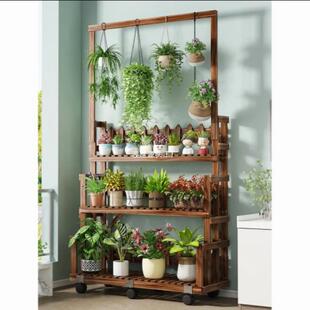 防腐木花架置物架阳台移动阶梯花架子客厅落地式室内吊兰
