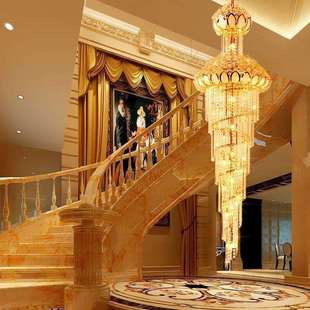 楼梯水晶灯别墅复式楼梯灯长吊灯圆形客厅灯大吊灯灯具璀璨