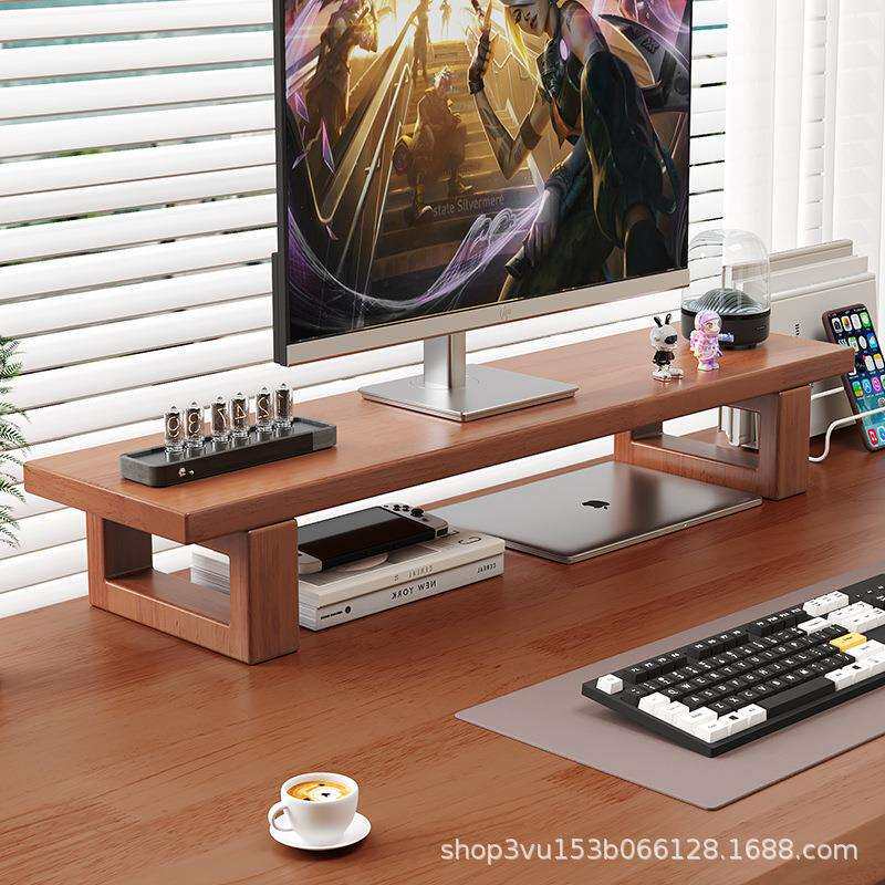 纯实木置物架电脑桌台式机增高架电动升降桌配件文件收纳架支架