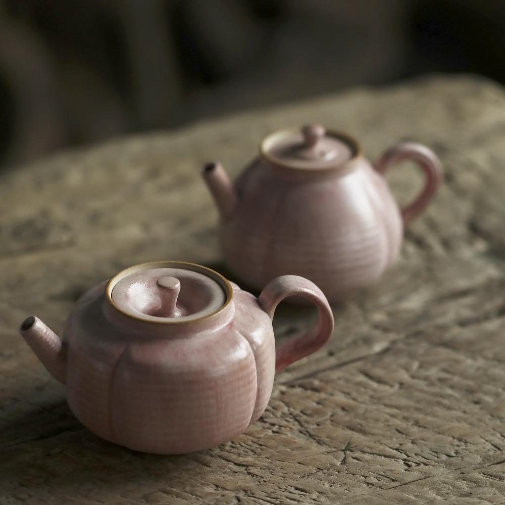 徐婉陶艺手作茶壶苏打釉山楂红瓜棱南瓜小品壶复古茶具小田甄选