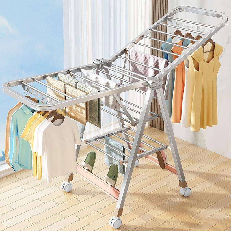 不锈钢晾衣架落地折叠卧室内家用婴儿凉衣服架子阳台晒被子神