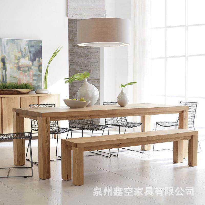 田园乡村风格全实木餐桌椅家用客厅快餐店等方形原木餐桌椅组合