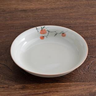 釉下彩手绘橙柿陶瓷壶承仿古冰台单层茶承壶托花瓣养壶垫干泡台