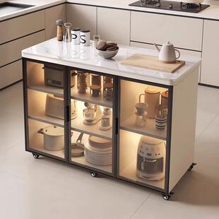 岩板厨房置物柜家用多层餐边柜客厅多功能储物柜可移动实木小岛台