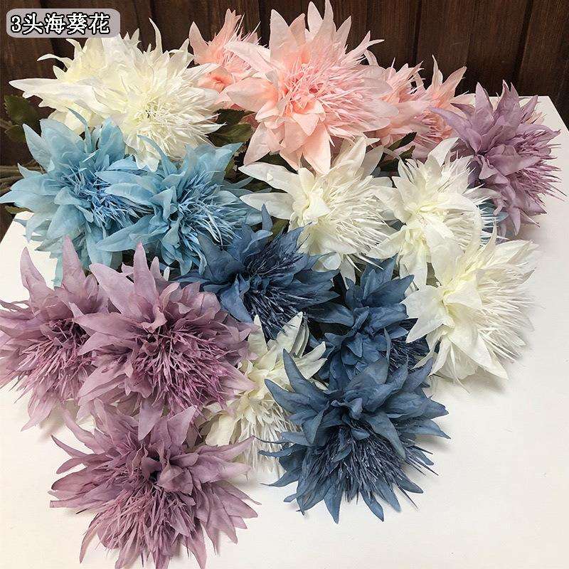 婚庆三头海葵绢花假花装饰花艺仿真花布景摆饰道具花地排花装饰花