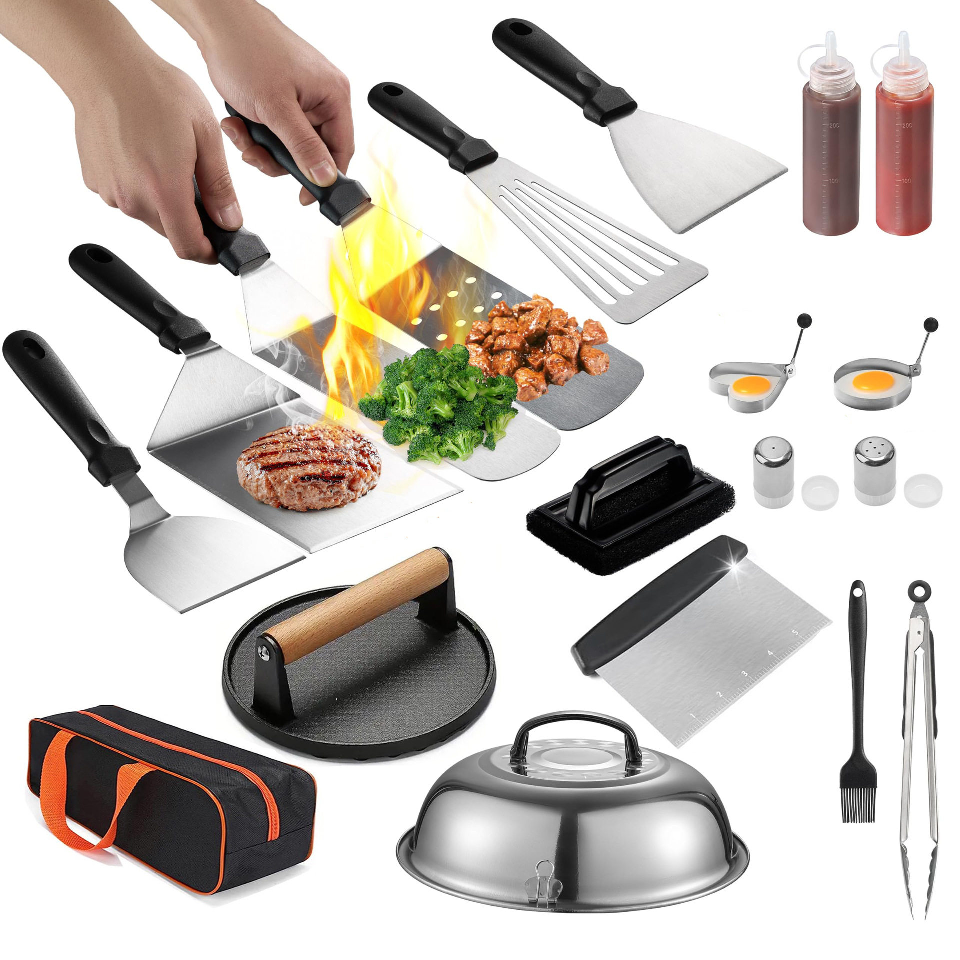 亚马逊热销户外烧烤工具套装19件套不锈钢BBQ烤具料理铲煎铲便携