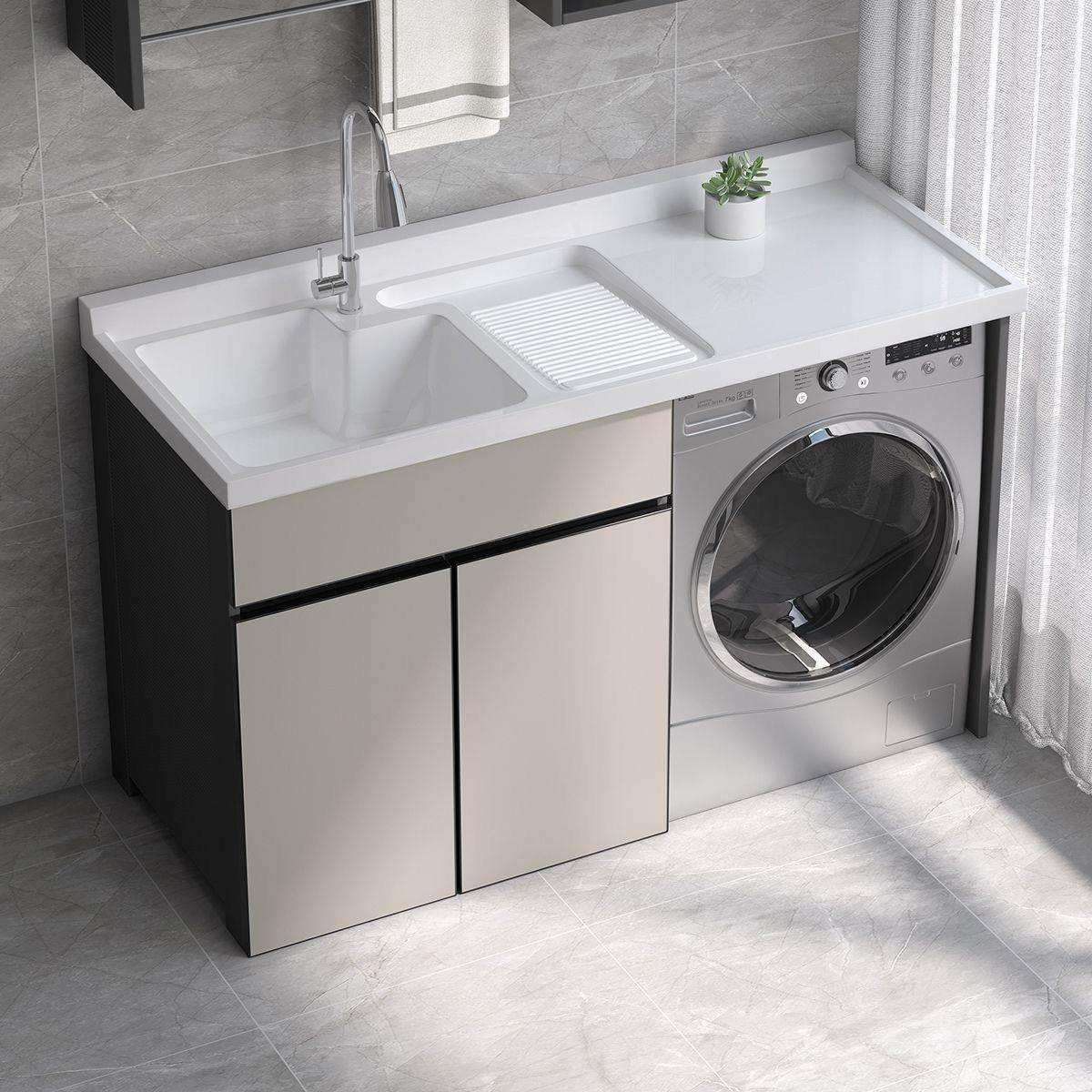 阳台洗衣机一体柜组合太空铝洗衣柜洗手池洗衣槽带搓板滚筒伴侣柜