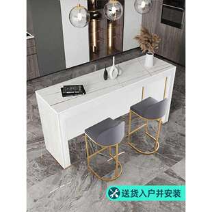 轻奢岩板吧台桌家用中岛台餐桌一体开放式厨房客厅大理石高脚实木