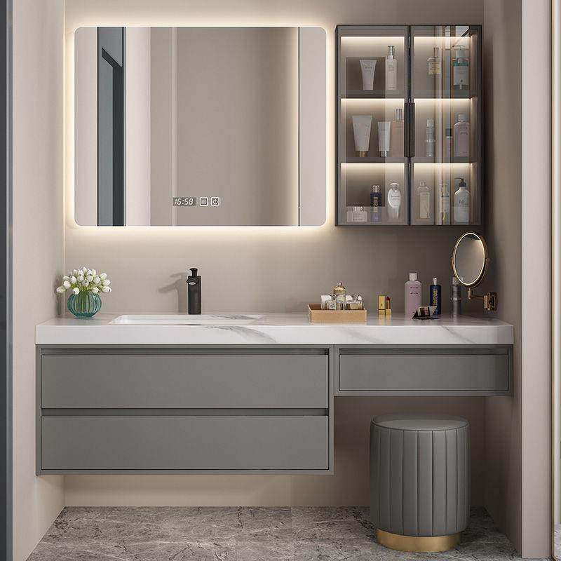 小户型扫地机器人浴室柜智能岩板一体无缝陶瓷盆洗漱台梳妆台