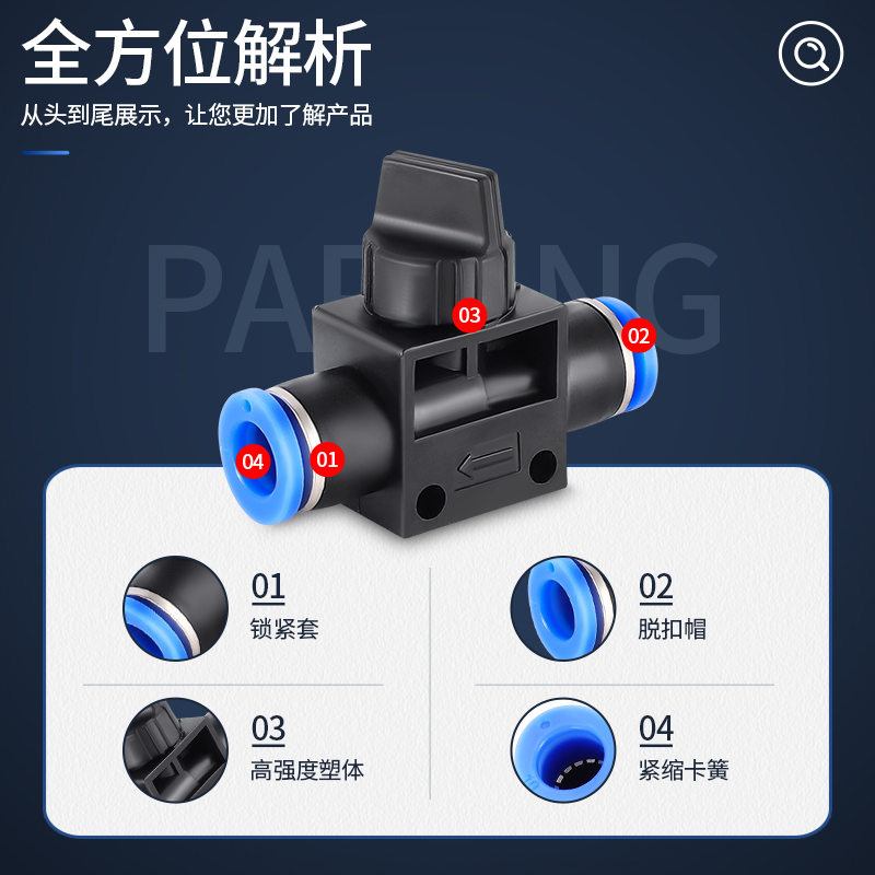 HVFF快速快插接头气动气管手动阀HVFF-6/8/10/12密封10只装