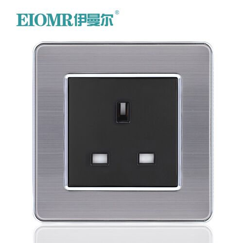 拉丝黑色13A英标开关插座面板英式带双USB香港澳曲架开关暗装86型