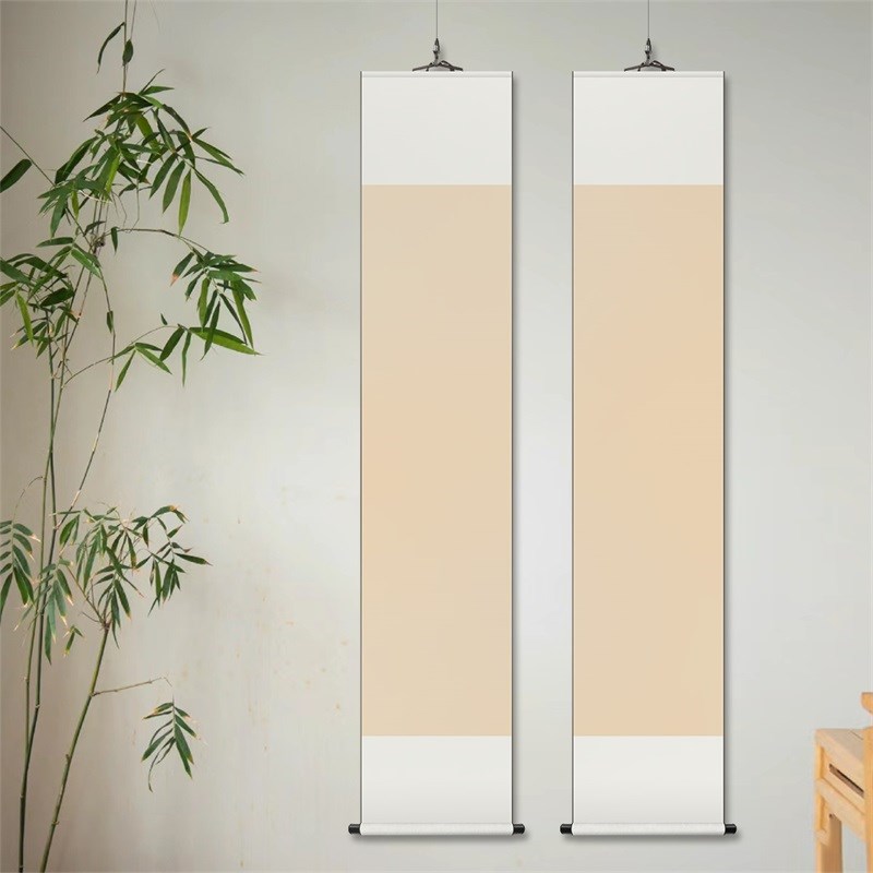 经典中式全绫布空白卷轴软笔书法创作纸客厅玄关书房装饰免裱挂轴