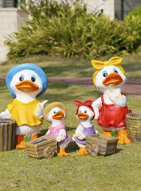 花园树脂别墅鸭子花盆花缸雕塑室外庭院幼儿园卡通动物装饰品