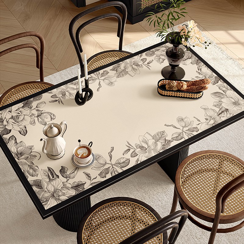 法式浪漫高级感桌垫免洗防水防油隔热餐桌垫电视柜茶几可裁剪桌布