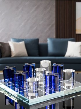 欧式水晶棋盘创意办公室酒柜样板房书房玄关桌面家居装饰摆设