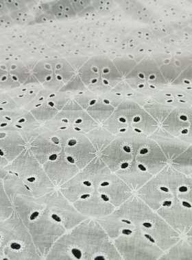直销全棉镂空绣花面料菱形格格花镂空本白色质感9088底布春夏