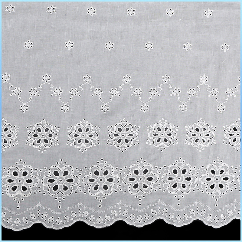 全棉镂空刺绣蕾丝波浪双边面料春夏童装女装服饰打孔绣花服装布料