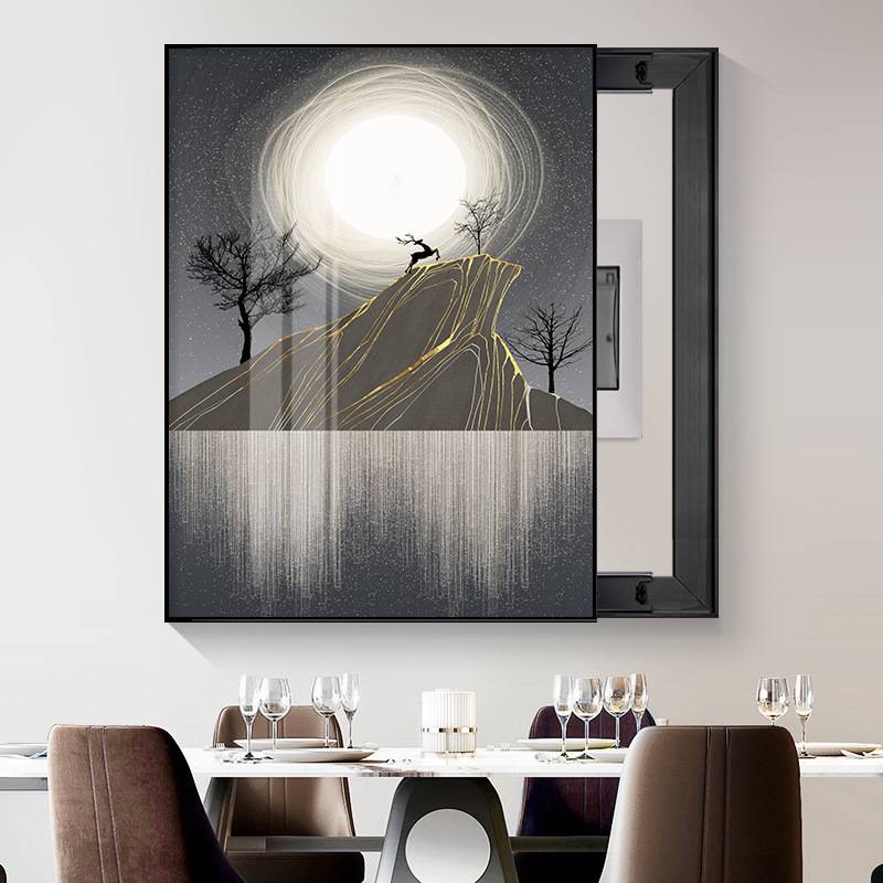 电表箱装饰画遮挡配电箱挂画推拉轻奢晶瓷福鹿电闸壁画免打孔竖款图片