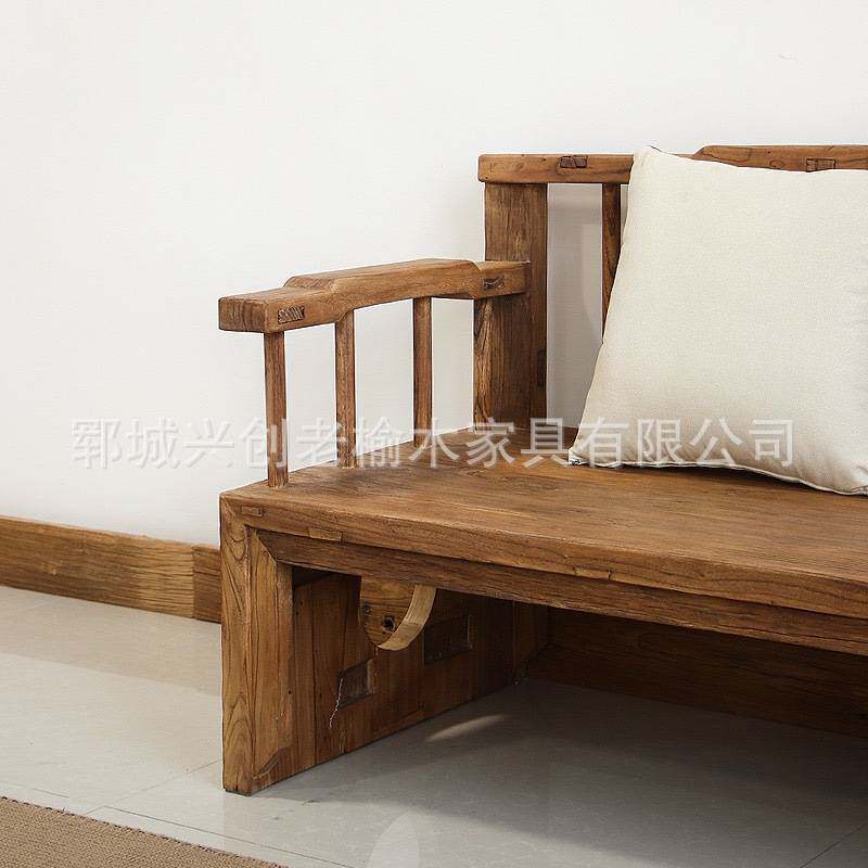 实木沙发椅中式罗汉床榻榻米双人禅意老榆木家具小户型美人榻沙发