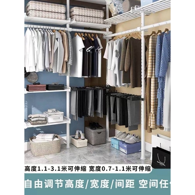加粗38管径顶天立地落地卧室阳台免打孔伸缩置物架简易衣柜挂新品
