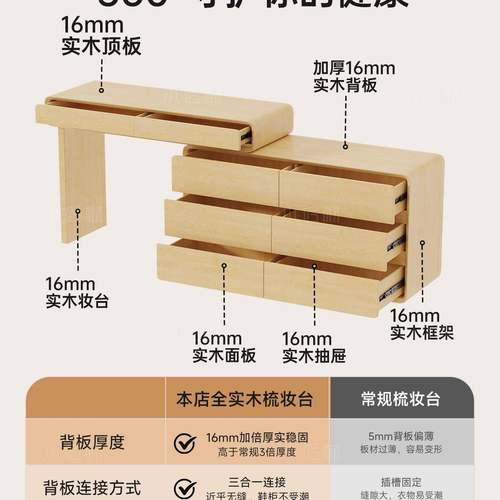 全实木烤妆台2025新漆款GVV化妆桌斗梳柜一户体现代简约转角主卧