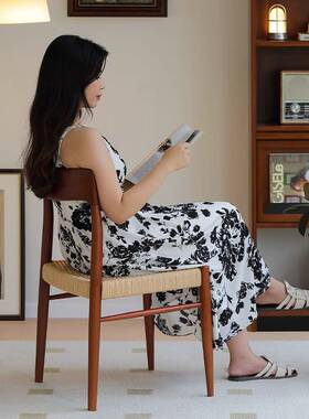 樱桃木非晚椅中古实木餐椅家用靠背moller75号椅藤编椅子全实木