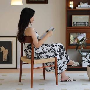 樱桃木非晚椅中古实木餐椅家用靠背moller75号椅藤编椅子全实木