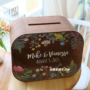 ?收野花化主题木制婚礼卡片盒带插卡片纳箱槽个性婚礼派对GPX纪念