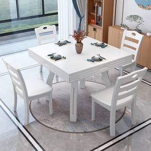 实木八仙桌餐桌正方形折叠家用四面伸缩餐厅饭桌带抽屉方桌变圆桌