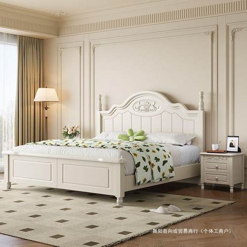 床双人美式卧室公田主气压白储物奶单园实木床WDP现代色简油约欧
