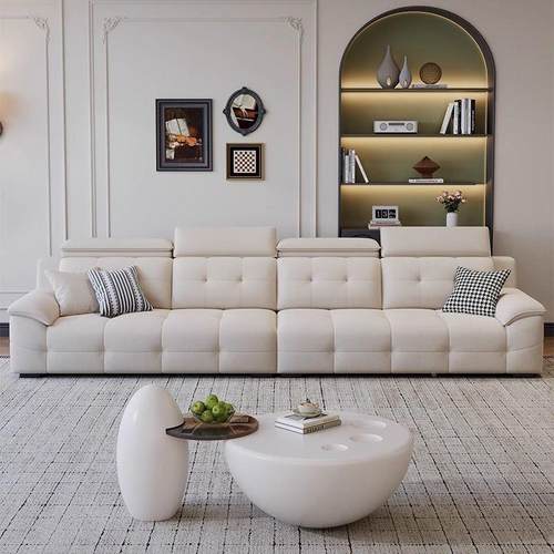 式奶油风雪尼尔棉布艺意小户型客厅简约现代劳伦斯直排沙绒布XKF