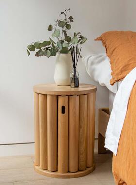 0J易家居实木F77M898M多功能组收合凳纳子可叠柜放边几床头原木圆