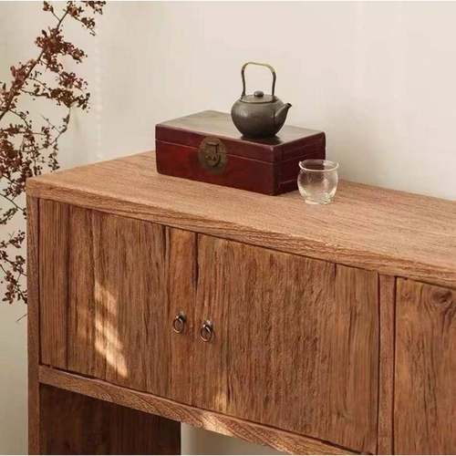 复古风榆木餐老边柜家用实木饰柜储装ALG物茶装饰品矮柜靠墙玄水