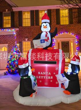 跨境亚马逊6FT3只企鹅信箱充气气模 户外防水装饰企鹅信箱气模